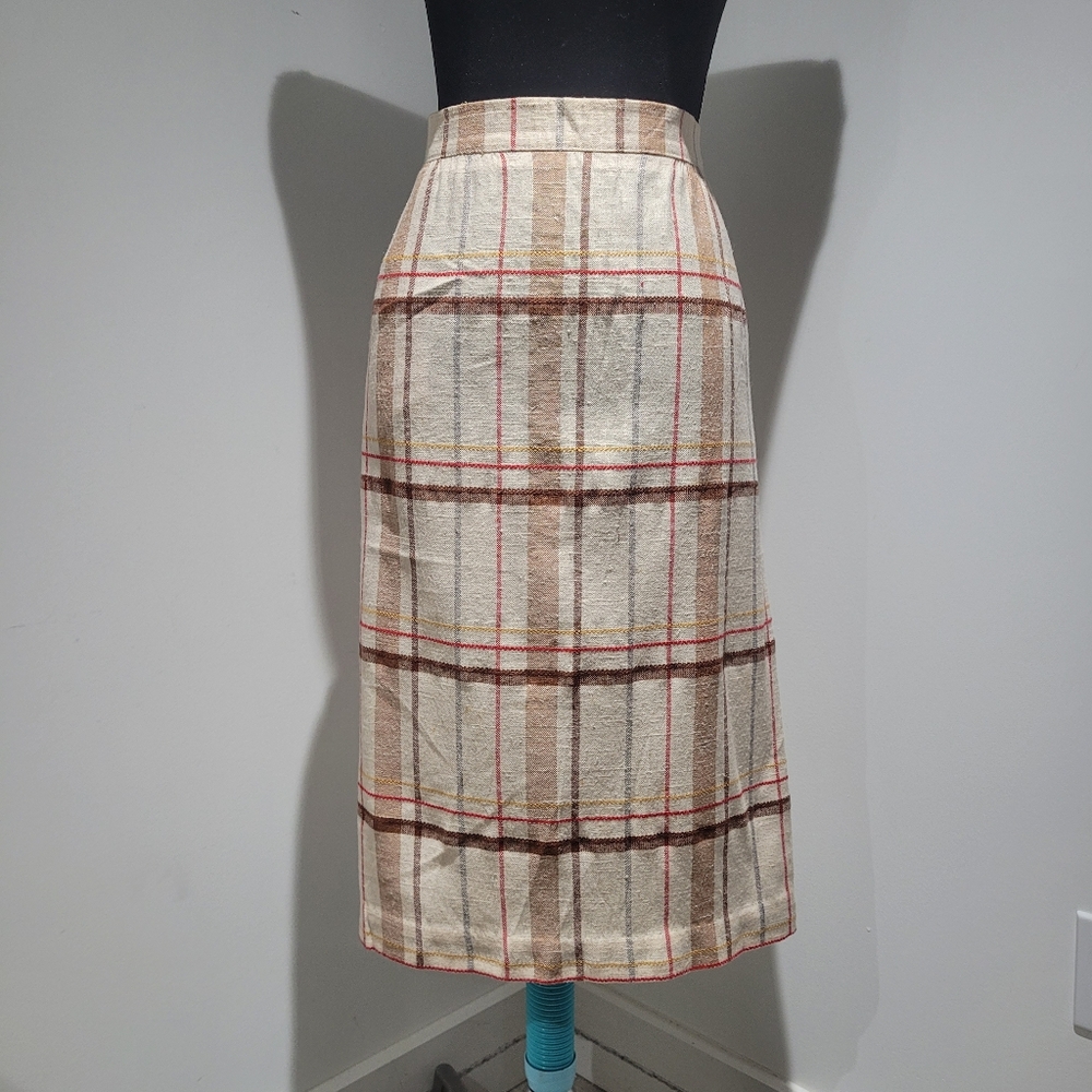 Paris Star Women's Vintage High Waisted Plaid Midi A-Line Skirt 16 Cream Red